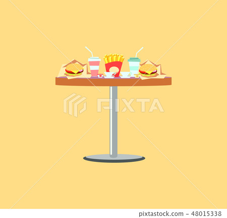 Fast Food Table, Burger and Soda, Meals Vector 48015338