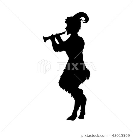 Satyr Faun game pipe silhouette ancient mythology fantasy.  48015509