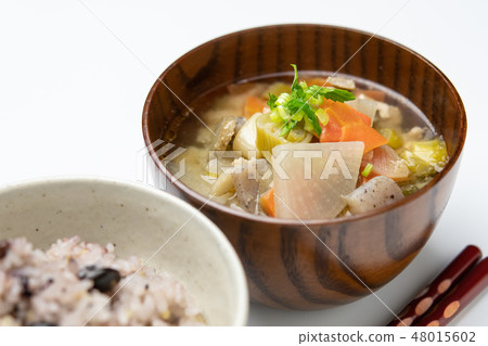 Miso soup with pork and vegetables  48015602