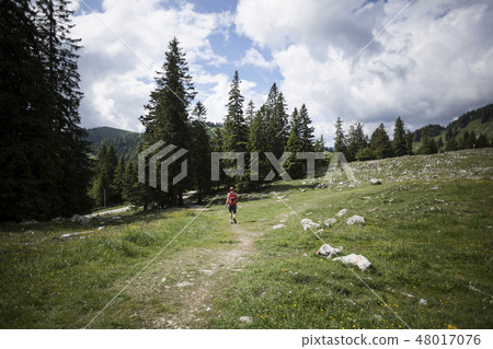Hiker in the Bavarian mountains 48017076