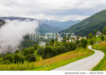 the beautiful view on Naeroydalen valley and peaks on Stalheim, Voss, Norway. the beautiful view on Naeroydalen valley and peaks on Stalheim, Voss, Norway. 48017643