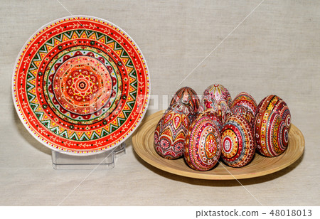 Easter eggs, the hand-painted with acrylic paints Easter eggs, the hand-painted with acrylic paints 48018013