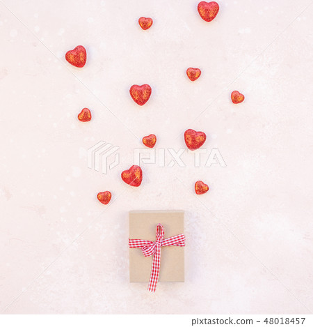 Valentine Day composition with hearts and gift box Valentine Day composition with hearts and gift box 48018457