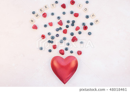 Valentine Day composition berries and red heart Valentine Day composition berries and red heart 48018461