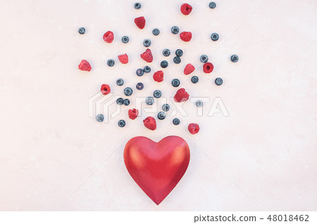 Valentine Day composition berries and red heart Valentine Day composition berries and red heart 48018462