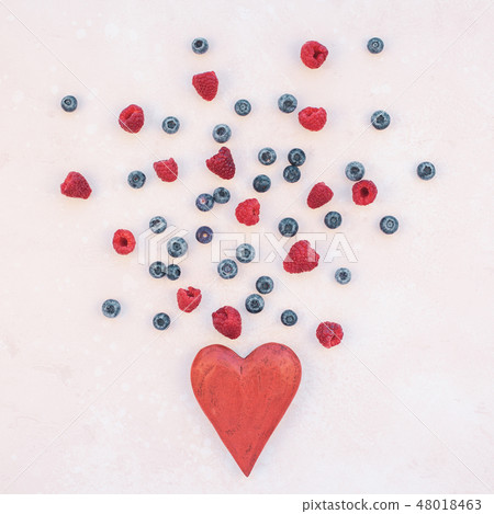 Valentine Day composition berries and red heart Valentine Day composition berries and red heart 48018463