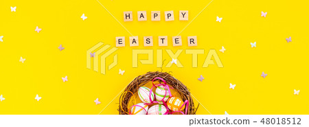Creative Top view holiday Easter Concept 48018512