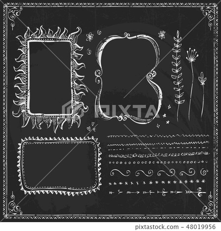 Hand drawn frames, border lines on blackboard Hand drawn frames, border lines on blackboard 48019956