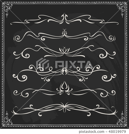 Hand drawn thin border line frames on blackboard 48019979