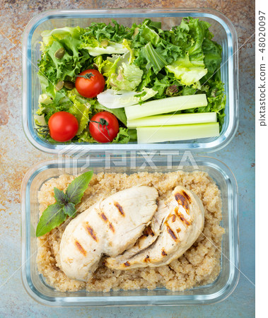 Healthy meal prep containers. 48020097