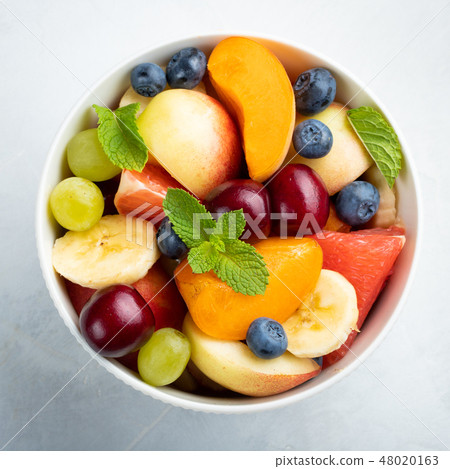 Bowl of healthy fresh fruit salad. Bowl of healthy fresh fruit salad. 48020163