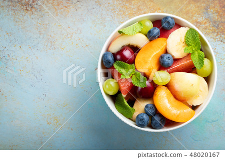 Bowl of healthy fresh fruit salad. 48020167