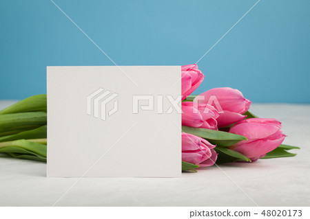 Birthday or wedding mockup with tulip. 48020173