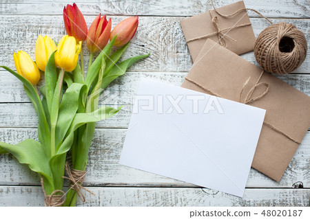 Fresh yellow tulips and empty tag. 48020187