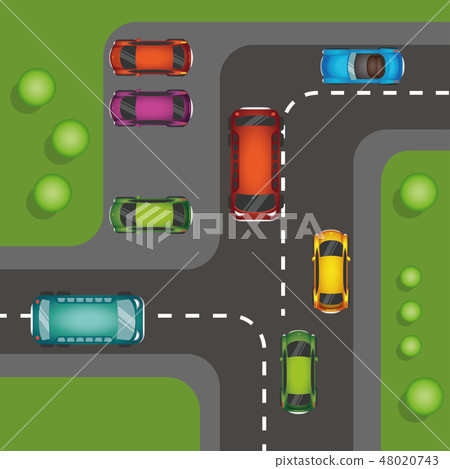 Top view of numerous cars in a traffic jam vector illustration 48020743