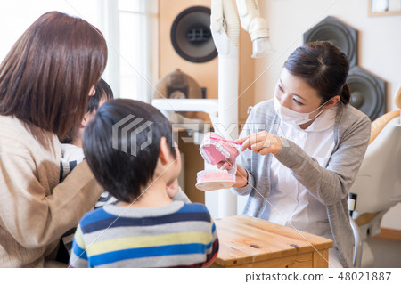 Dental hygienist teaching teeth 48021887