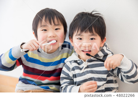 Brothers brushing teeth 48022266