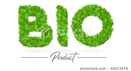 Bio product text label logo of leaves texture 48023979