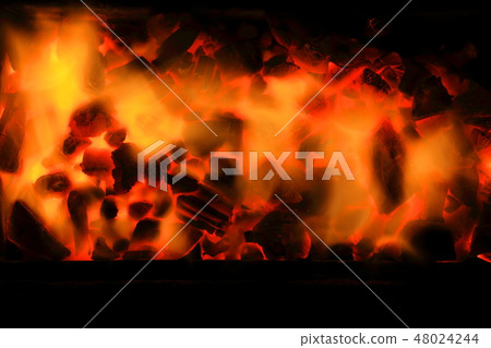Charcoal in red tractor, flame in orange Charcoal in red tractor, flame in orange 48024244