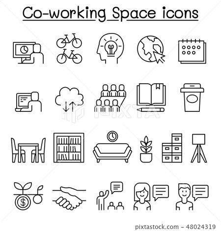 Co-working space icon set in thin line style Co-working space icon set in thin line style 48024319