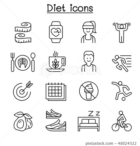 Losing weight, Diet, Exercise icon set 48024322