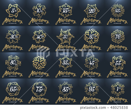 Blue birthday anniversary golden vintage logo set  48025838