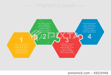 Four steps parts pieces puzzle hexagon infographic Four steps parts pieces puzzle hexagon infographic 48026466
