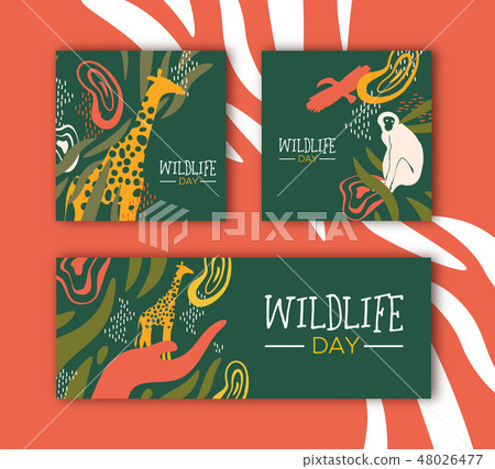 Wildlife Day safari concepts set with wild animals Wildlife Day safari concepts set with wild animals 48026477