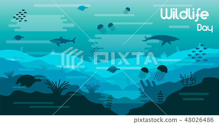 Wildlife Day card of sea animals in coral reef 48026486