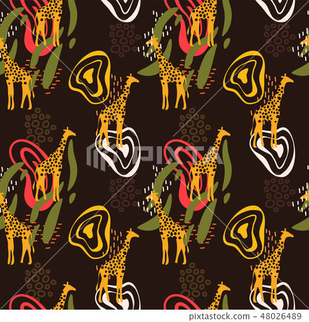 African art seamless pattern with giraffe animal 48026489