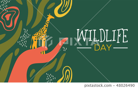 Wildlife Day african art card with wild giraffe Wildlife Day african art card with wild giraffe 48026490