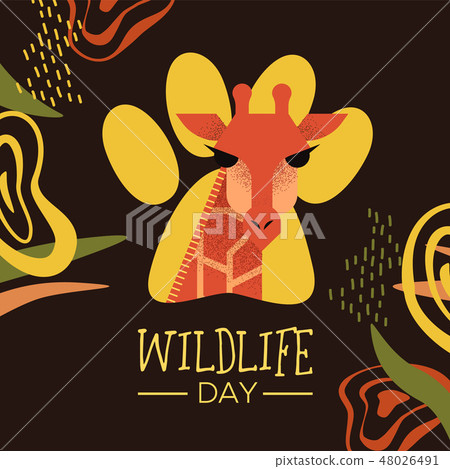 Wildlife Day giraffe card with african art Wildlife Day giraffe card with african art 48026491