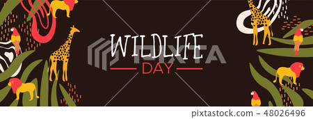 Wildlife Day safari web banner with wild animals 48026496