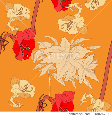 Seamless pattern with amaryllis and lilies flowers Seamless pattern with amaryllis and lilies flowers 48026702
