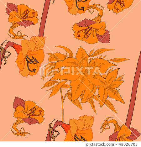 Seamless pattern with amaryllis and flowers Seamless pattern with amaryllis and flowers 48026703
