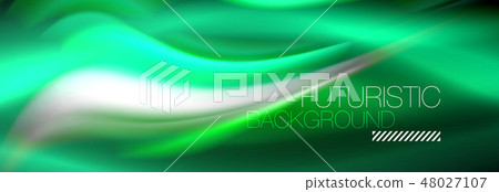 Fluid color neon wave lines background, neon liquid color futuristic paint template 48027107