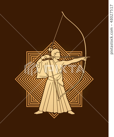 Man bowing Kyudo graphic vector. Man bowing Kyudo graphic vector. 48027517