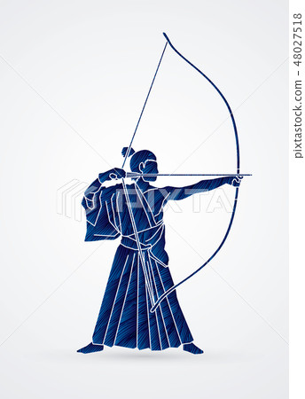 Man bowing Kyudo graphic vector. Man bowing Kyudo graphic vector. 48027518