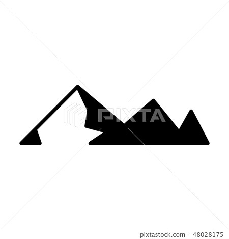 Black silhouette of a mountain and hill and with three peak. 48028175