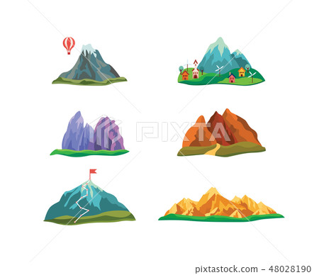 Set of cartoon hills and mountains with peaks. 48028190
