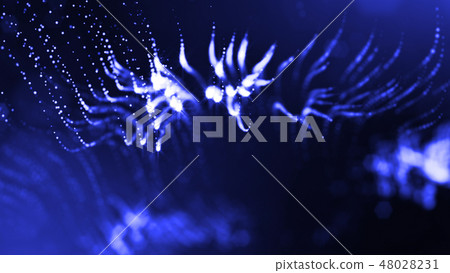 Abstract glow particles in air as science fiction microcosm or macro world or sci-fi. 3d render of Abstract glow particles in air as science fiction microcosm or macro world or sci-fi. 3d render of 48028231