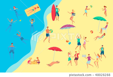 Vector people at sea side beach concept - Stock Illustration [48028288 ...