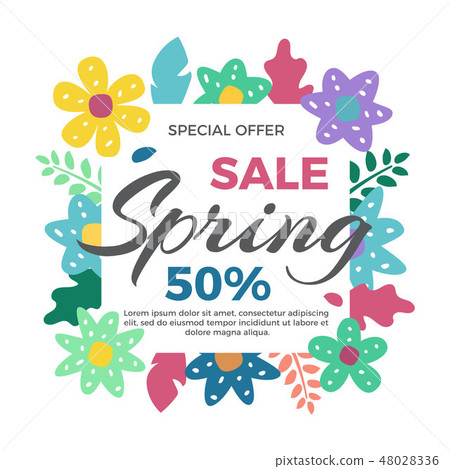 Spring sale banner with flowers Vector illustration in geometric flat style Spring sale banner with flowers Vector illustration in geometric flat style 48028336