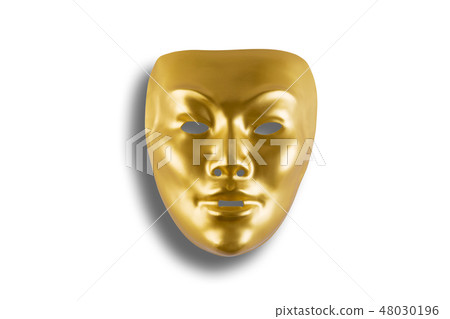 Golden shiny mask on white background  48030196