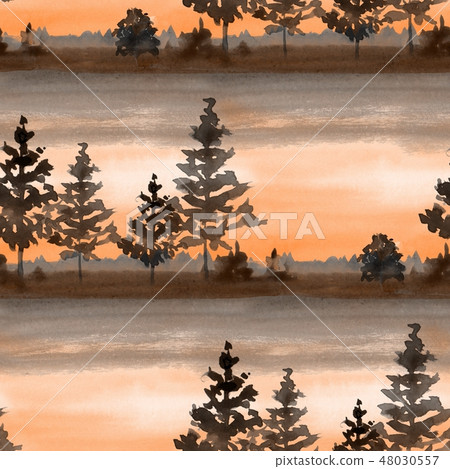 Seamless pattern with forest. Watercolor Seamless pattern with forest. Watercolor 48030557