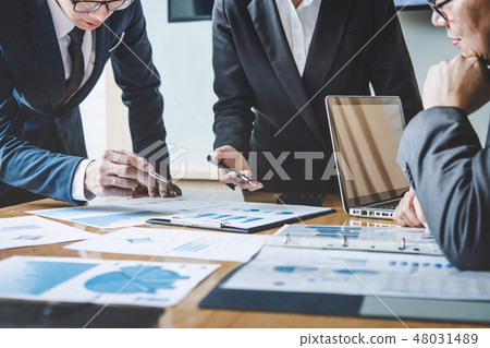 Business team meeting present, investor colleagues consultation 48031489