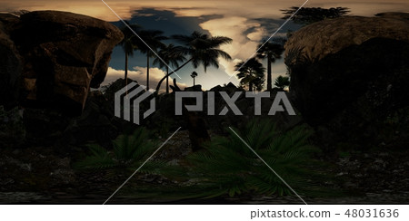 vr 360 camera inside tropical cave in jungle  48031636