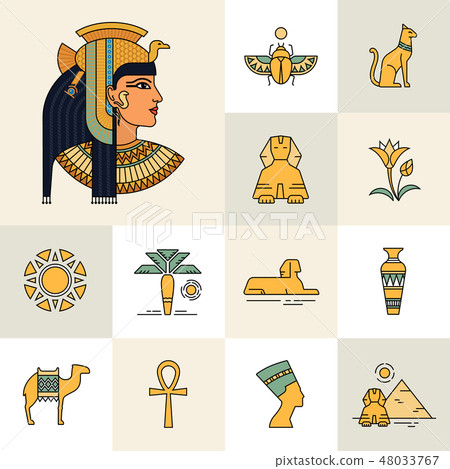 Isolated on white background set of icons and illustrations related to Egypt. 48033767