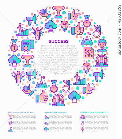 Success concept in circle thin line icons - Stock Illustration ...