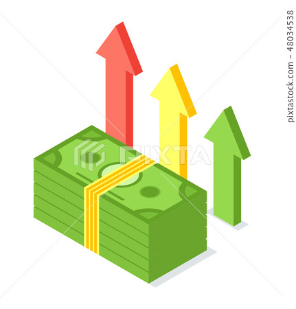 Pile of Banknotes, American Dollars Notes Arrows Pile of Banknotes, American Dollars Notes Arrows 48034538